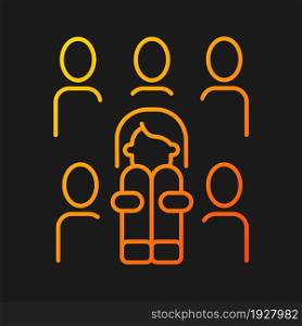 Enochlophobia gradient vector icon for dark theme. Irrational fear of crowd. Panic disorder. Psychotherapy treatment. Thin line color symbol. Modern style pictogram. Vector isolated outline drawing. Enochlophobia gradient vector icon for dark theme