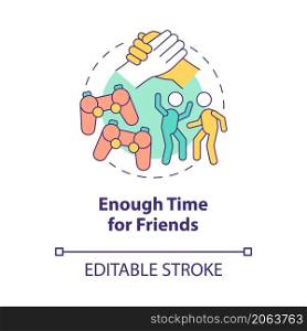 Enough time for friends concept icon. Communication and having fun abstract idea thin line illustration. Isolated outline drawing. Editable stroke. Roboto-Medium, Myriad Pro-Bold fonts used. Enough time for friends concept icon