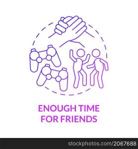 Enough time for friends purple gradient concept icon. Having fun with relax abstract idea thin line illustration. Isolated outline drawing. Roboto-Medium, Myriad Pro-Bold fonts used. Enough time for friends purple gradient concept icon