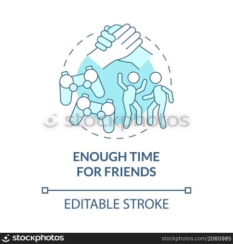 Enough time for friends turquoise concept icon. Rest and having fun abstract idea thin line illustration. Isolated outline drawing. Editable stroke. Roboto-Medium, Myriad Pro-Bold fonts used. Enough time for friends turquoise concept icon