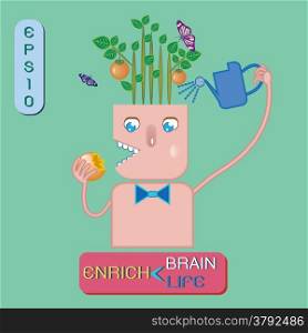 Enrich brain ,enrich life.Concept idea- brain growth like fruit plant growth for feeding life