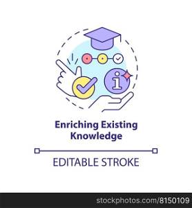 Enriching existing knowledge concept icon. Principle about learning abstract idea thin line illustration. Isolated outline drawing. Editable stroke. Arial, Myriad Pro-Bold fonts used. Enriching existing knowledge concept icon