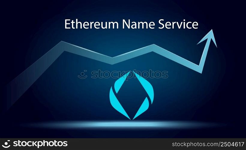 ENS Ethereum Name Service in uptrend and price is rising. Crypto coin symbol and up arrow. Decentralized names for wallets, domains and more. Vector illustration.. ENS Ethereum Name Service in uptrend and price is rising. Crypto coin symbol and up arrow. Decentralized names for wallets, domains and more.