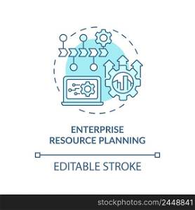 Enterprise resource planning turquoise concept icon. Information systems abstract idea thin line illustration. Isolated outline drawing. Editable stroke. Arial, Myriad Pro-Bold fonts used. Enterprise resource planning turquoise concept icon