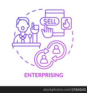 Enterprising occupation purple gradient concept icon. Competitive environment abstract idea thin line illustration. Executive duties. Isolated outline drawing. Myriad Pro-Bold font used. Enterprising occupation purple gradient concept icon