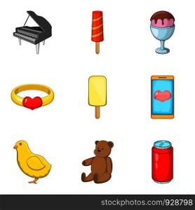 Entertain icons set. Cartoon set of 9 entertain vector icons for web isolated on white background. Entertain icons set, cartoon style