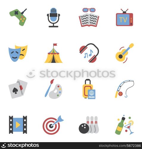 Entertainment and amusement events flat icons set isolated vector illustration
