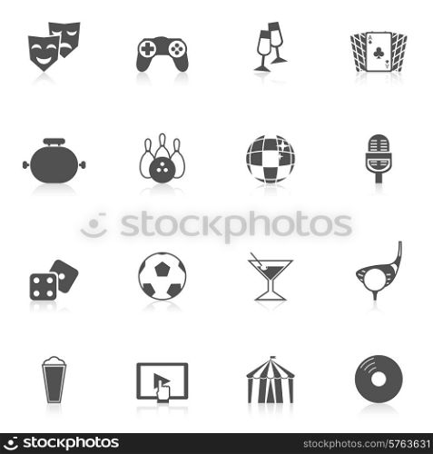 Entertainment and leisure icons black set with music gambling video film symbols isolated vector illustration. Entertainment Icons Black