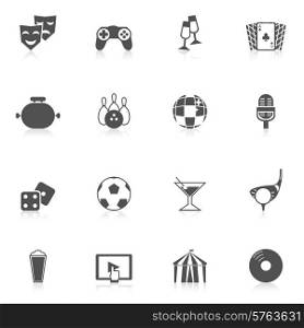 Entertainment and leisure icons black set with music gambling video film symbols isolated vector illustration. Entertainment Icons Black