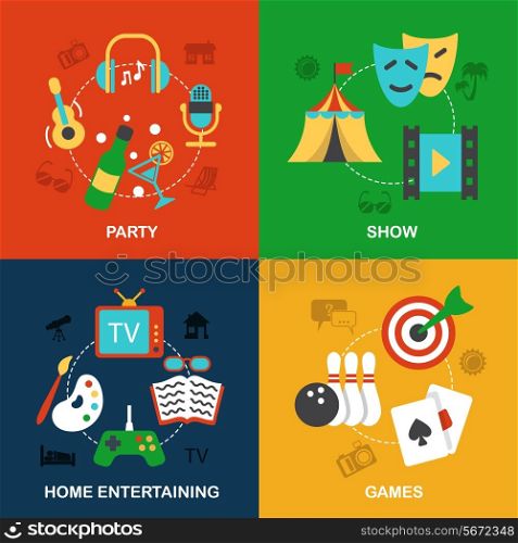 Entertainment flat icon composition set isolated vector illustration