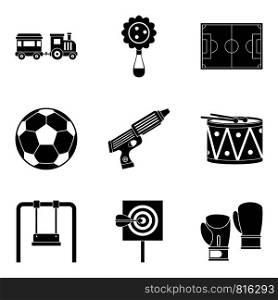 Entertainment for boys icons set. Simple set of 9 entertainment for boys vector icons for web isolated on white background. Entertainment for boys icons set, simple style