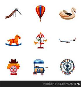 Entertainment for children icons set. Cartoon illustration of 9 entertainment for children vector icons for web. Entertainment for children icons set