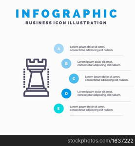 Entertainment, Games, King, Sports Blue Infographics Template 5 Steps. Vector Line Icon template