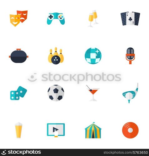 Entertainment icons flat set with theatre sport movies party symbols isolated vector illustration. Entertainment Icons Flat Set