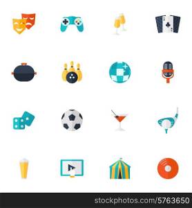 Entertainment icons flat set with theatre sport movies party symbols isolated vector illustration. Entertainment Icons Flat Set