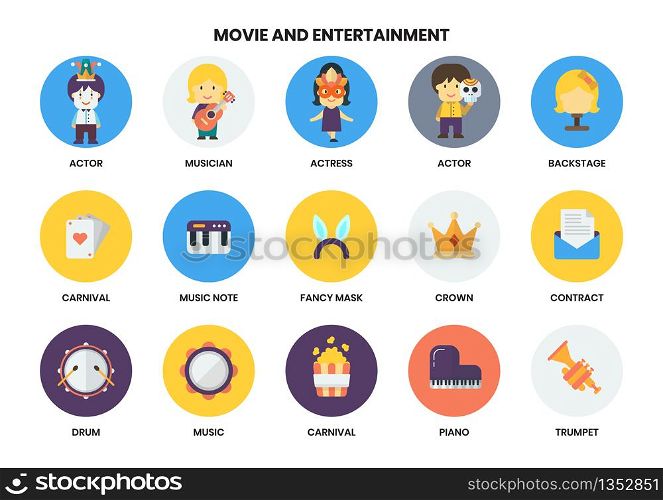 Entertainment icons set for business, marketing, management