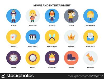 Entertainment icons set for business, marketing, management