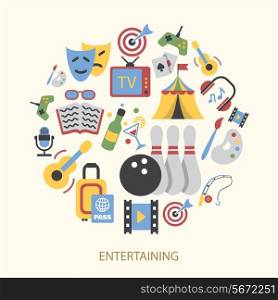 Entertainment icons set with gambling bowling karaoke vector illustration