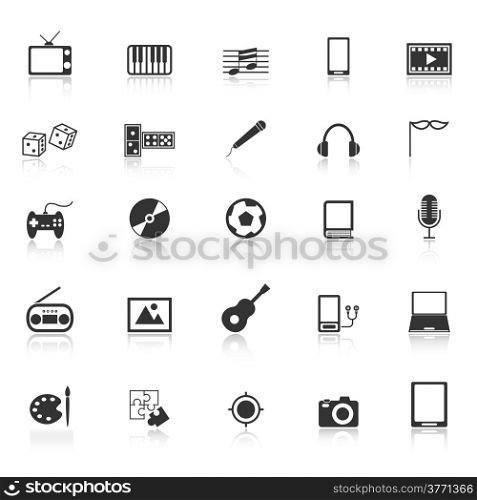 Entertainment icons with reflect on white background, stock vector
