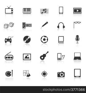 Entertainment icons with reflect on white background, stock vector