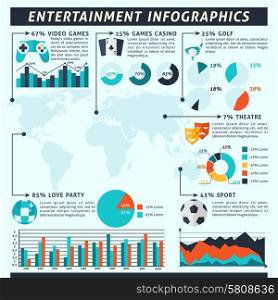 Entertainment infographics set with sport gambling alcohol symbols and charts vector illustration. Entertainment Infographics Set