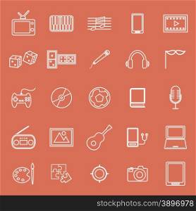 Entertainment line icons on orange background, stock vector