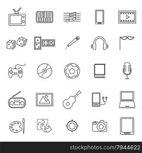 Entertainment line icons on white background, stock vector