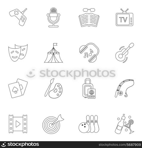 Entertainment outline icons set with circus theatre tv isolated vector illustration