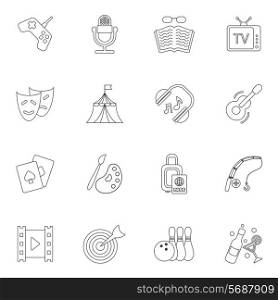 Entertainment outline icons set with circus theatre tv isolated vector illustration