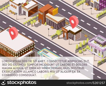 Entertainment Places in City Set. Entertainment places in city isometric set with theatre and cinema vector illustration