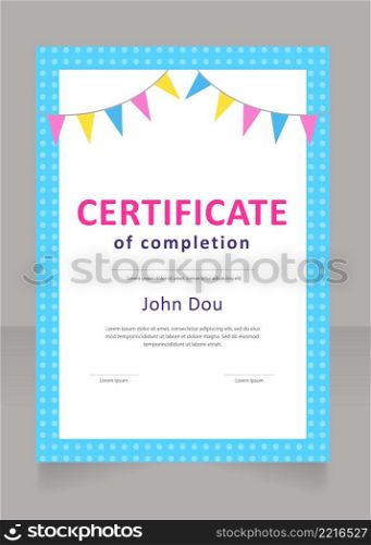Entertainment program participant certificate design template. Vector diploma with customized copyspace and borders. Printable document for awards and recognition. Calibri, Myriad Pro fonts used. Entertainment program participant certificate design template