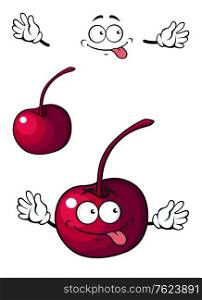 Enthusiastic happy little cherry fruit with a big toothy grin, cartoon illustration