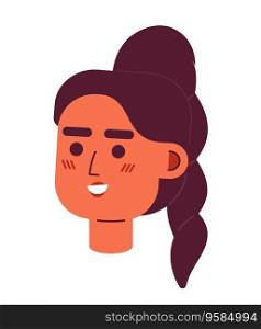 Enthusiastic young woman semi flat vector character head. Cheerful hispanic girl. Editable cartoon avatar icon. Face emotion. Colorful spot illustration for web graphic design, animation. Enthusiastic young woman semi flat vector character head