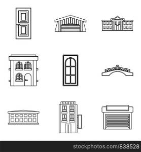 Entrance icons set. Outline set of 9 entrance vector icons for web isolated on white background. Entrance icons set, outline style