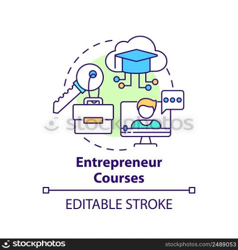Entrepreneur courses concept icon. Business education. Online education trend abstract idea thin line illustration. Isolated outline drawing. Editable stroke. Arial, Myriad Pro-Bold fonts use. Entrepreneur courses concept icon