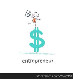 entrepreneur standing on dollar