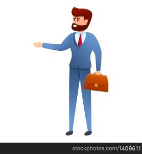 Entrepreneur with bag icon. Cartoon of entrepreneur with bag vector icon for web design isolated on white background. Entrepreneur with bag icon, cartoon style