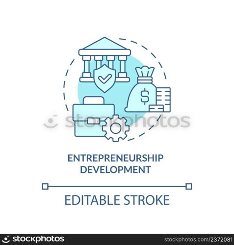Entrepreneurship development turquoise concept icon. Cultural heritage conservation abstract idea thin line illustration. Isolated outline drawing. Editable stroke. Arial, Myriad Pro-Bold fonts used. Entrepreneurship development turquoise concept icon