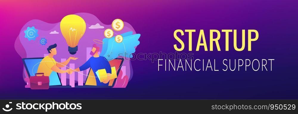 Entrepreneurship funding, initiative investment, idea financing. Angel investor, startup financial support, business professionals help concept. Header or footer banner template with copy space.. Angel investor concept banner header