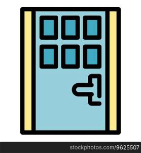 Entry door icon outline vector. Glass wood design. Lock knob color flat. Entry door icon vector flat