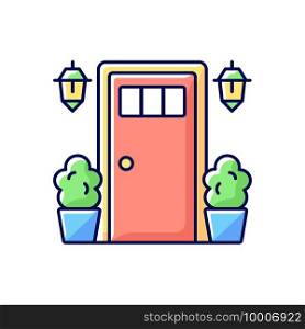Entry doors RGB color icon. Increasing home curb appeal. Providing security and energy efficiency. Making first impression for guests. Controlling access to doorway. Isolated vector illustration. Entry doors RGB color icon