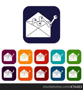 Envellope with graph icons set vector illustration in flat style In colors red, blue, green and other. Envellope with graph icons set