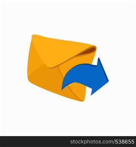 Envelope and blue arrow icon in cartoon style on a white background. Envelope and blue arrow icon, cartoon style