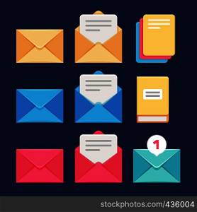 Envelope, email and letter vector icons. Postal correspondence and mms symbols. Letter and correspondence, envelope and postal spam message illustration. Envelope, email and letter vector icons. Postal correspondence and mms symbols