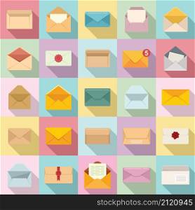 Envelope icons set flat vector. Blank mail. Postal card template. Envelope icons set flat vector. Blank mail