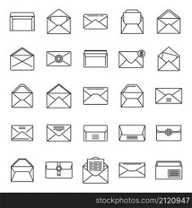 Envelope icons set outline vector. Blank mail. Postal card template. Envelope icons set outline vector. Blank mail