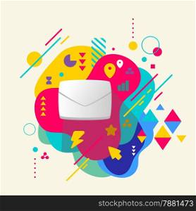 Envelope on abstract colorful spotted background with different elements. Flat design.