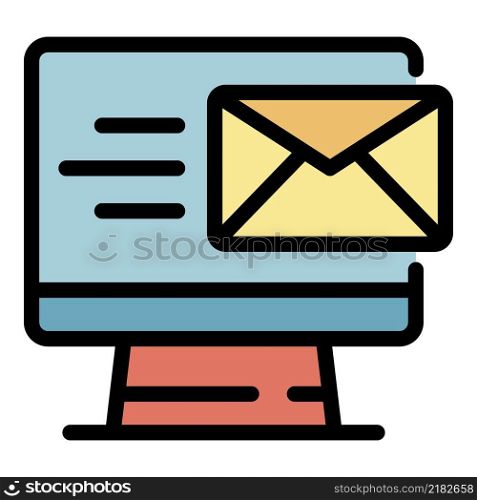 Envelope on the monitor icon. Outline envelope on the monitor vector icon color flat isolated. Envelope on the monitor icon color outline vector