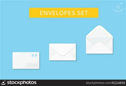 Envelope set open and close design flat. Letter mail envelope template icon, white envelope, invitation open or close envelope vector illustration