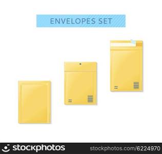 Envelope set open and close design flat. Letter mail template, yellow envelope, invitation envelope, open or close envelope vector illustration